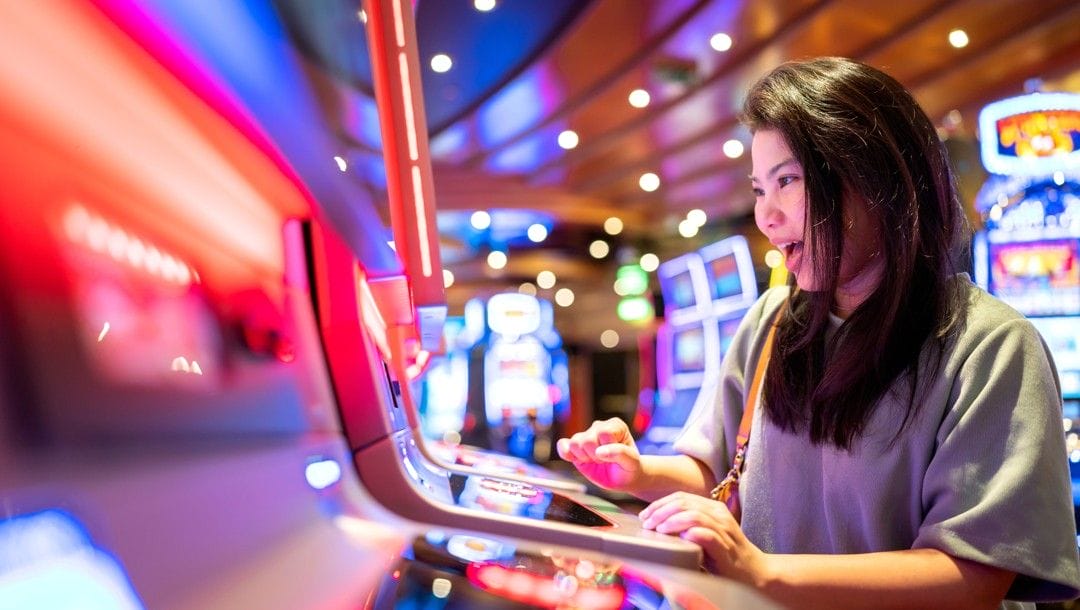 Happy Player on Loose Slot Machine