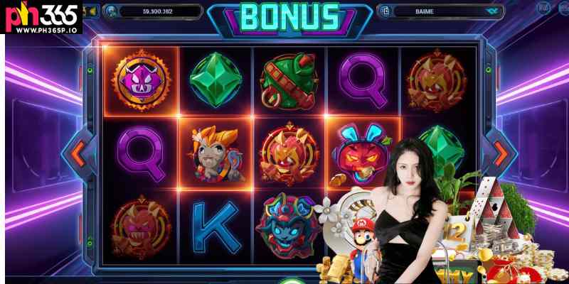 Example of a modern slot game interface with animated reels and bonus indicators.