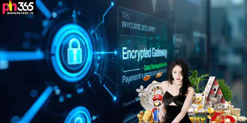 Secure payment gateway interface with encrypted processing indicators.